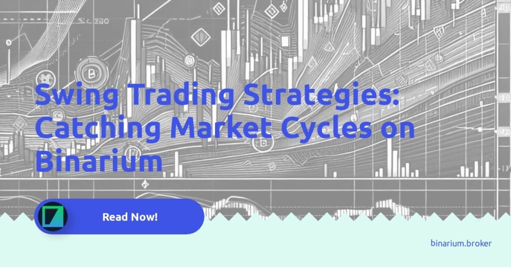 An infographic illustrating key concepts and strategies in swing trading for cryptocurrencies on Binarium.