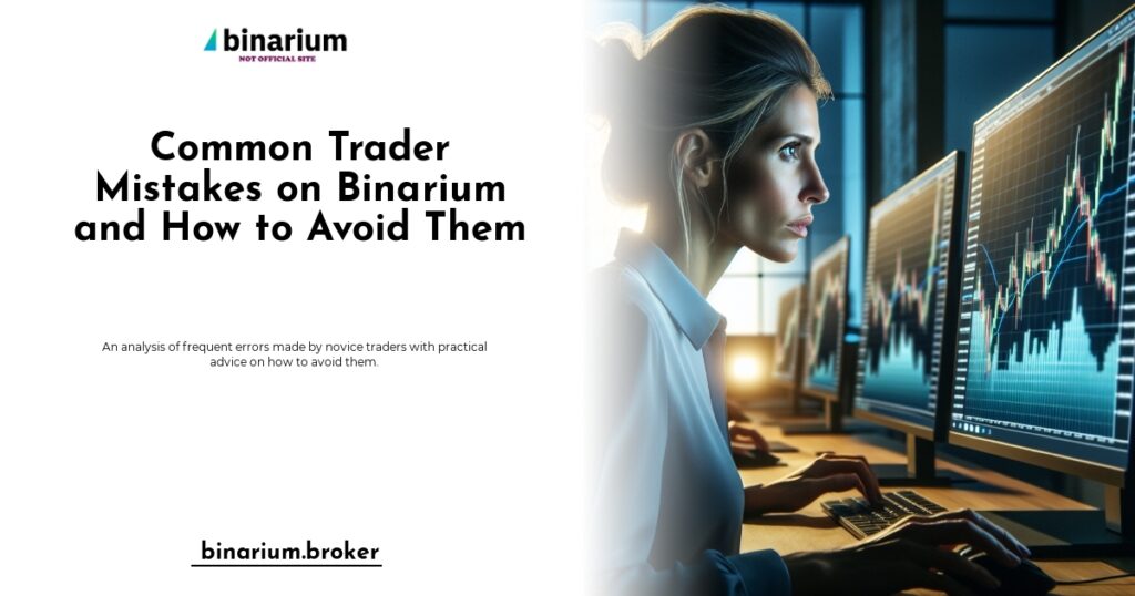 Illustration showing common trading mistakes made by novice traders on Binarium, emphasizing analysis and strategy.