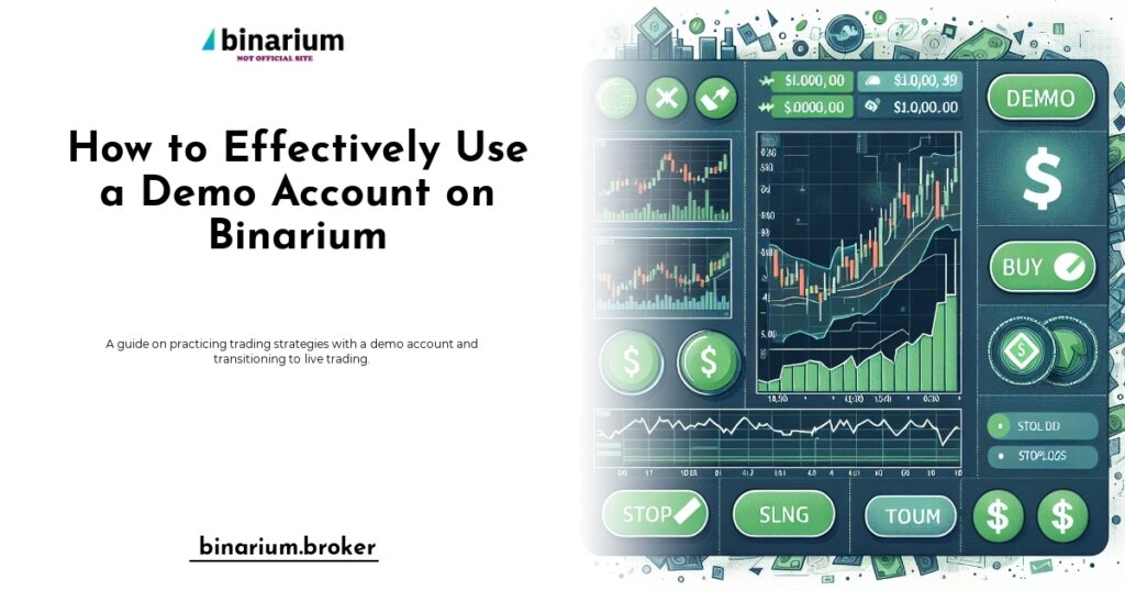 User interface of Binarium's demo account showcasing practice trading features.