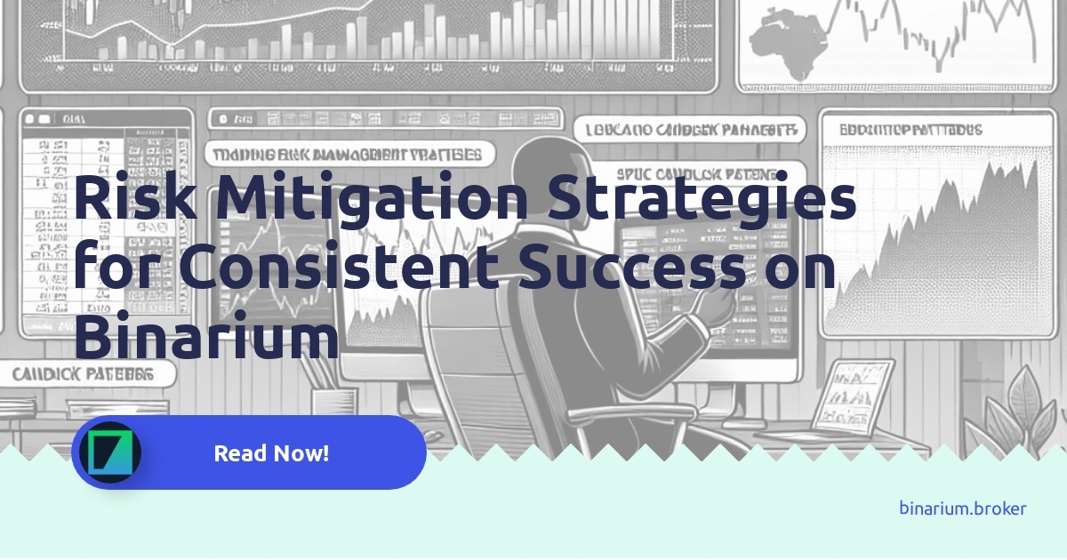 Infographic illustrating key risk mitigation strategies for trading on Binarium, including stop-loss tools and market analysis.